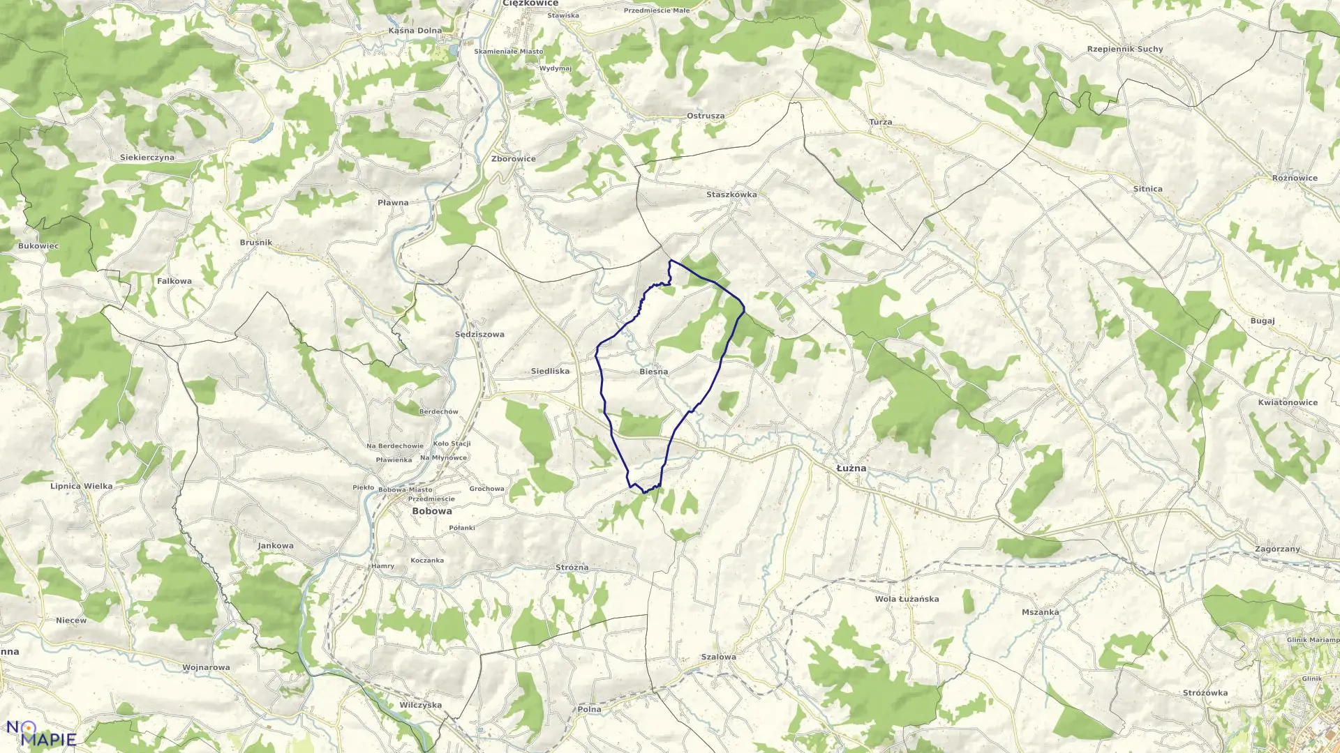 Mapa obrębu Biesna w gminie Łużna