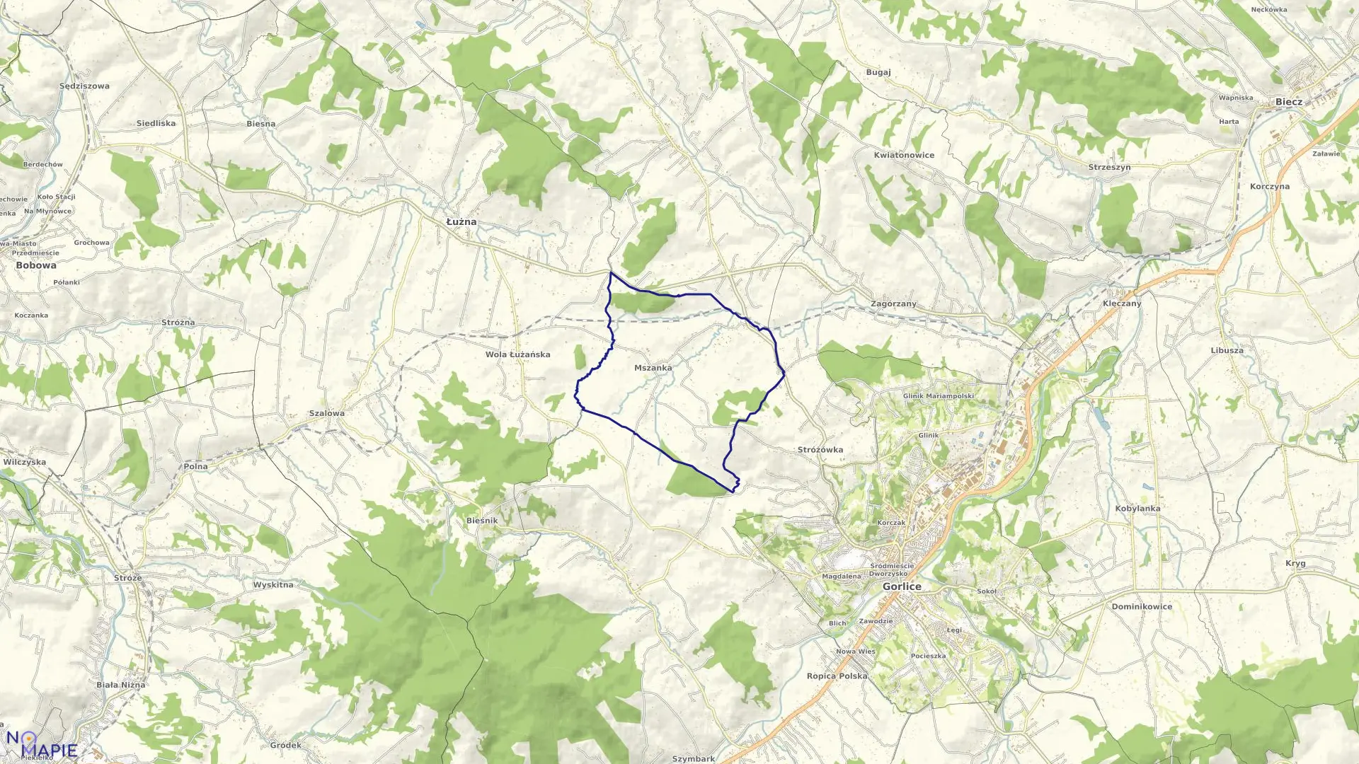 Mapa obrębu Mszanka w gminie Łużna