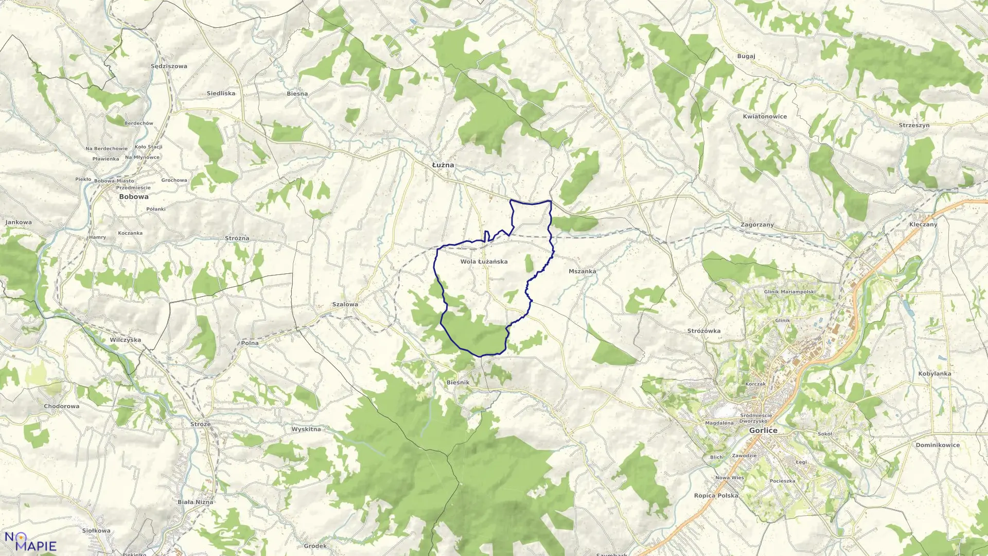 Mapa obrębu Wola Łużańska w gminie Łużna